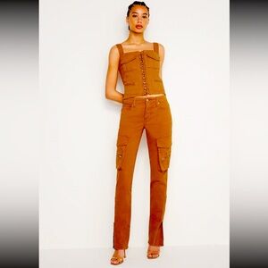 NWT! Good American Twill Skinny Cargo Pants in Canyon 003 size 4/27.